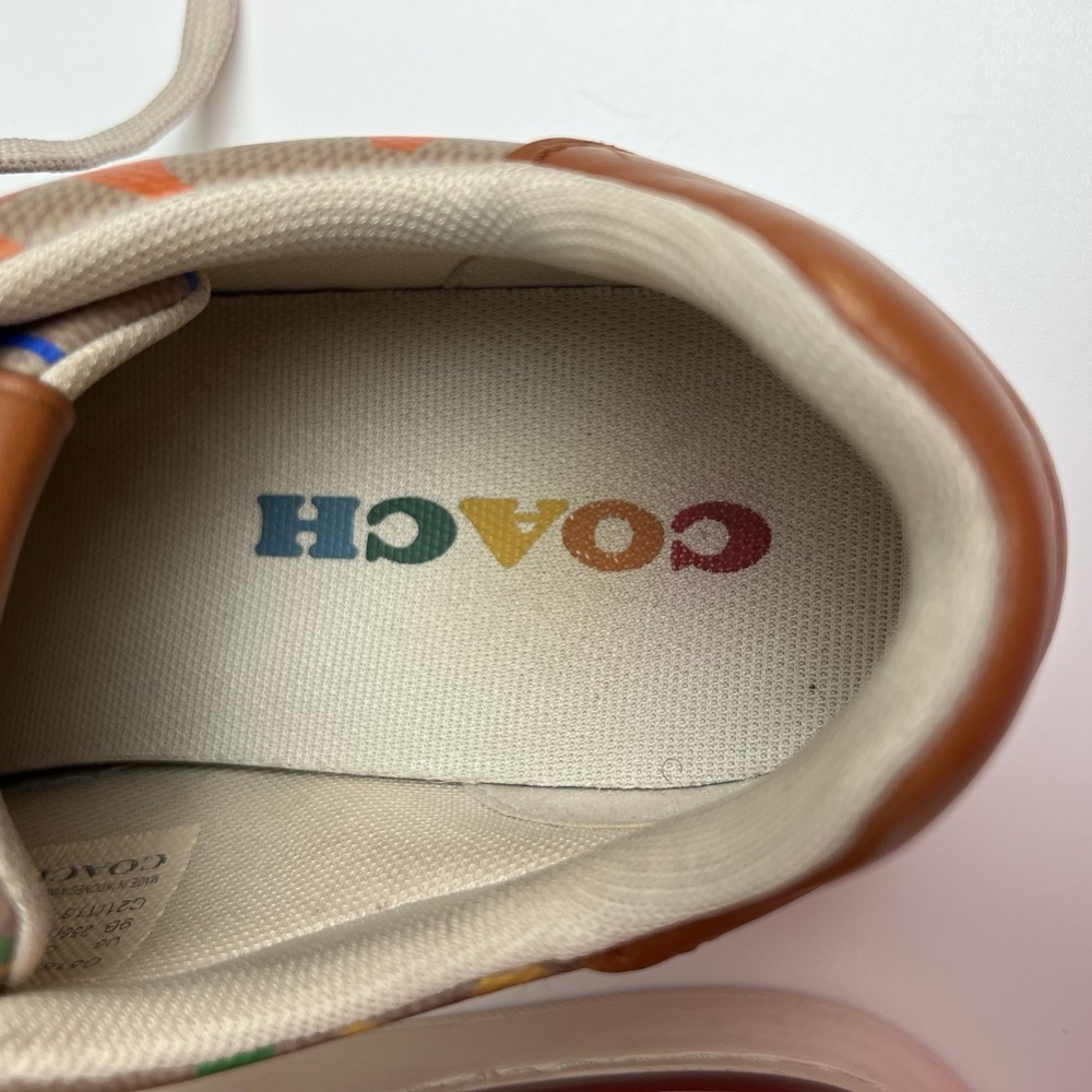 Coach Lowline  Sneaker‎ Woman Size 9B G5169 Tan Rainbow Signature Canvas - Picture 10 of 11